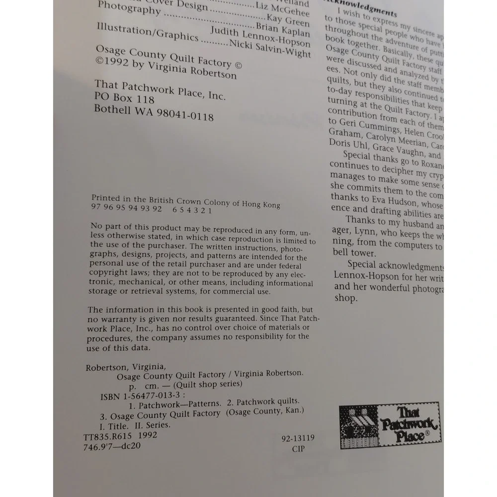Osage County Quilt Factory Quilt Pattern Book Virginia Robertson 1992 Quilt Shop
